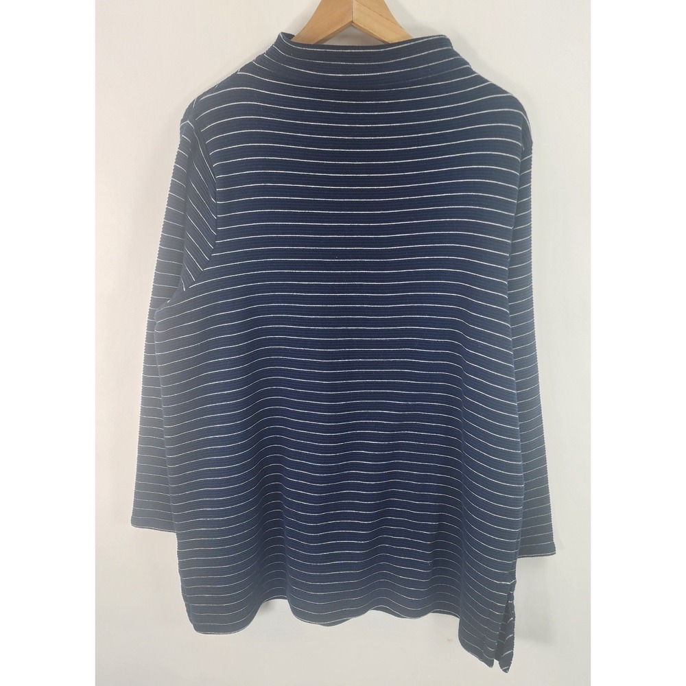 J.Jill Wearever Collection Mock Neck Top Women's XL Navy White Striped Ribbed